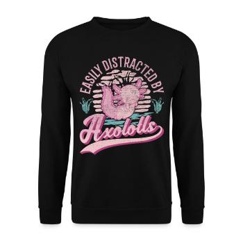 Easily distracted by Axolotls Schwanzlurch - Unisex Pullover - Schwarz - Vorne - Alina (178cm) & Michal (187cm)