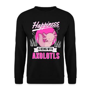 Happiness is being with Axolotls Schwanzlurch - Unisex Pullover - Schwarz - Vorne - Alina (178cm) & Michal (187cm)