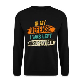 Zu Meiner Verteidigung Unbeaufsichtigt Gelassen - Unisex Pullover - Schwarz - Vorne - Alina (178cm) & Michal (187cm)