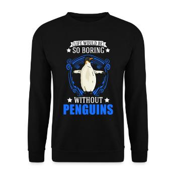 Pinguin Penguin Kaiserpinguin Gelbaugenpinguin - Unisex Pullover - Schwarz - Vorne - Alina (178cm) & Michal (187cm)