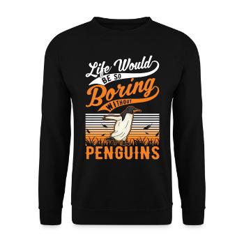 Pinguin Penguin Kaiserpinguin Gelbaugenpinguin - Unisex Pullover - Schwarz - Vorne - Alina (178cm) & Michal (187cm)