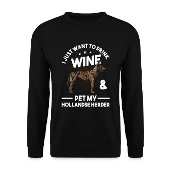 Hollandse Herder und Wein - Unisex Pullover - Schwarz - Vorne - Alina (178cm) & Michal (187cm)