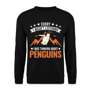 Pinguin Penguin Kaiserpinguin Gelbaugenpinguin - Unisex Pullover - Schwarz - Vorne - Alina (178cm) & Michal (187cm)