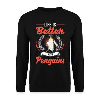 Life is better with penguins - Unisex Sweatshirt - black - Front - Alina (178cm) & Michal (187cm)