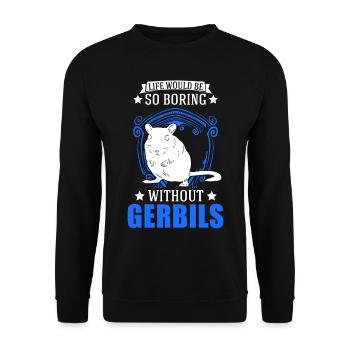 Gerbil Geschenk Mongolische Rennratte Rennmaus - Unisex Pullover - Schwarz - Vorne - Alina (178cm) & Michal (187cm)
