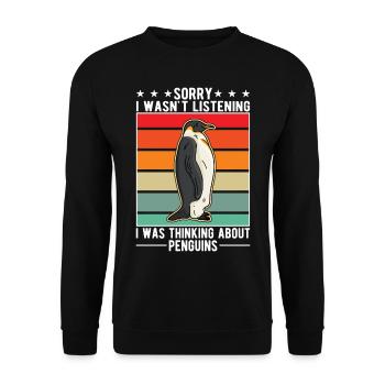 Pinguin Penguin Kaiserpinguin Gelbaugenpinguin - Unisex Pullover - Schwarz - Vorne - Alina (178cm) & Michal (187cm)
