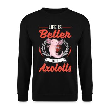 La vie est meilleure avec la salamandre à queue d’Axolotl - Sweat-shirt Unisexe - noir - Devant - Alina (178cm) & Michal (187cm)