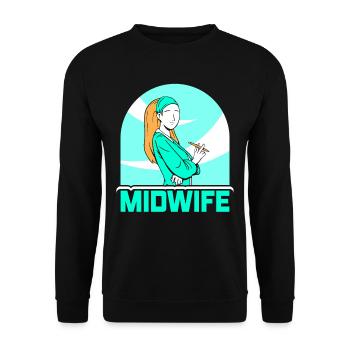 Hebamme Sprüche Geburtshilfe Beruf Hebammen - Unisex Pullover - Schwarz - Vorne - Alina (178cm) & Michal (187cm)