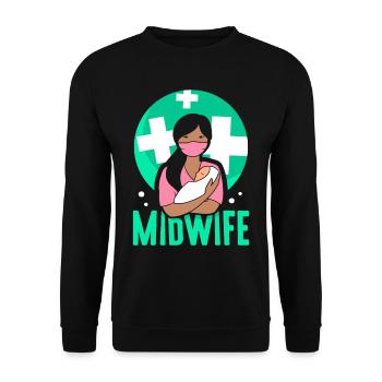 Hebamme Geburtshilfe Sprüche Beruf Hebammen - Unisex Pullover - Schwarz - Vorne - Alina (178cm) & Michal (187cm)