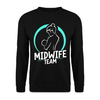Hebammen Team Beruf Geburtshilfe Hebamme Sprüche - Unisex Pullover - Schwarz - Vorne - Alina (178cm) & Michal (187cm)