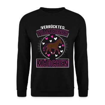 Verrücktes Trakehner Mädchen - Unisex Pullover - Schwarz - Vorne - Alina (178cm) & Michal (187cm)