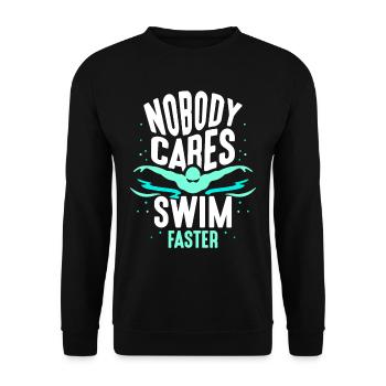 Niemand Kümmert Sich Darum Schwimm Schneller Team - Unisex Pullover - Schwarz - Vorne - Alina (178cm) & Michal (187cm)