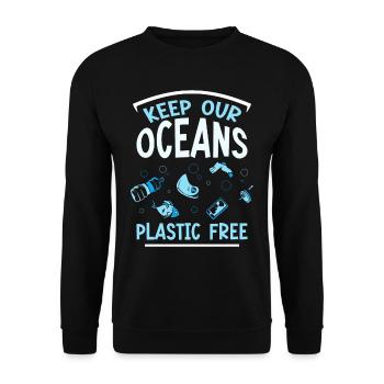 Haltet Unsere Ozeane Plastikfrei See Meer - Unisex Pullover - Schwarz - Vorne - Alina (178cm) & Michal (187cm)