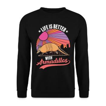 Life is better with Armadillo's armadillo - Unisex Sweatshirt - black - Front - Alina (178cm) & Michal (187cm)