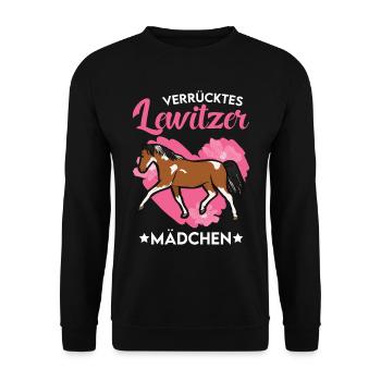 Verrücktes Lewitzer Mädchen - Unisex Pullover - Schwarz - Vorne - Alina (178cm) & Michal (187cm)
