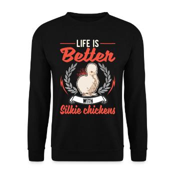 La vie est meilleure avec un poulet en soie - Sweat-shirt Unisexe - noir - Devant - Alina (178cm) & Michal (187cm)