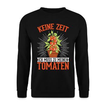 Keine Zeit Ich muss zu meinen Tomaten Paradeiser - Unisex Pullover - Schwarz - Vorne - Alina (178cm) & Michal (187cm)