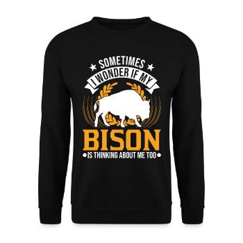 Buffalo Gift Bison Buffallo Buffle d’eau - Sweat-shirt Unisexe - noir - Devant - Alina (178cm) & Michal (187cm)