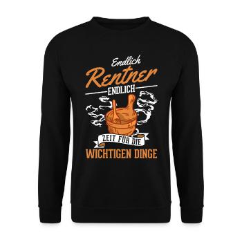 Sauna Rentner Saunieren Opa Saunagänger - Unisex Pullover - Schwarz - Vorne - Alina (178cm) & Michal (187cm)