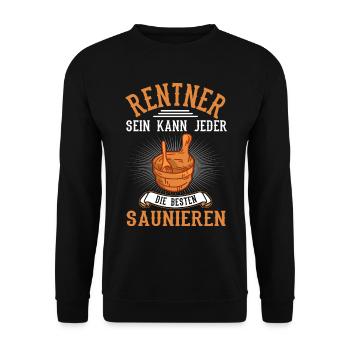 Sauna Opa Saunieren Saunamesiter Saunagänger - Unisex Pullover - Schwarz - Vorne - Alina (178cm) & Michal (187cm)