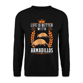 Life is better with Armadillo's armadillo - Unisex Sweatshirt - black - Front - Alina (178cm) & Michal (187cm)