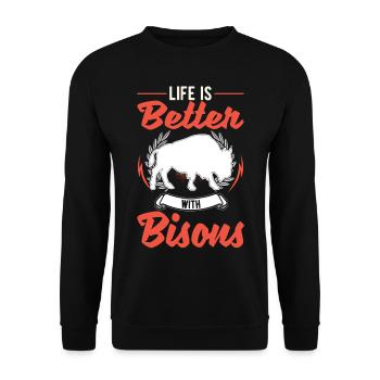 Life is better with a buffalo water buffalo - Unisex Sweatshirt - black - Front - Alina (178cm) & Michal (187cm)