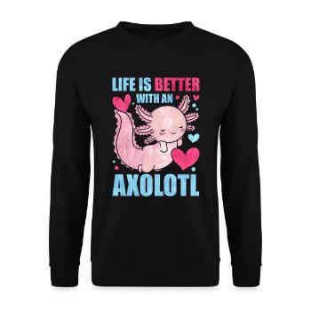 Das Leben ist besser mit Axolotls - Unisex Pullover - Schwarz - Vorne - Alina (178cm) & Michal (187cm)