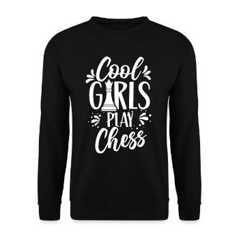Coole Mädchen Spielen Schach Schachspieler - Unisex Pullover - Schwarz - Vorne - Alina (178cm) & Michal (187cm)