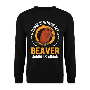 Zuhause ist wo mein Biber ist Biberdamm - Unisex Pullover - Schwarz - Vorne - Alina (178cm) & Michal (187cm)
