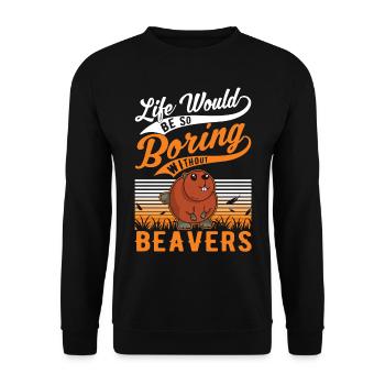 Biber Geschenk Biberdamm - Unisex Pullover - Schwarz - Vorne - Alina (178cm) & Michal (187cm)