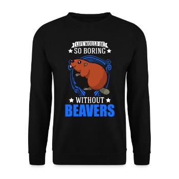 Biber Geschenk Biberdamm - Unisex Pullover - Schwarz - Vorne - Alina (178cm) & Michal (187cm)