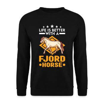 Das Leben ist besser mit einem Fjordpferd - Unisex Pullover - Schwarz - Vorne - Alina (178cm) & Michal (187cm)