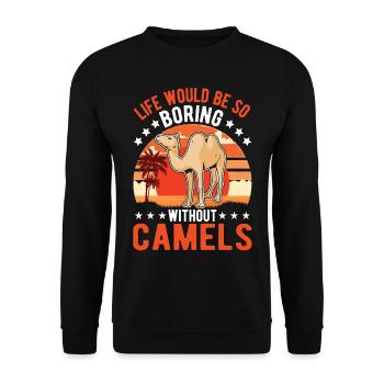 Kamel Geschenk Dromedar Camel Großkamel - Unisex Pullover - Schwarz - Vorne - Alina (178cm) & Michal (187cm)
