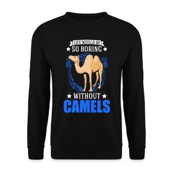 Kamel Geschenk Dromedar Camel Großkamel - Unisex Pullover - Schwarz - Vorne - Alina (178cm) & Michal (187cm)