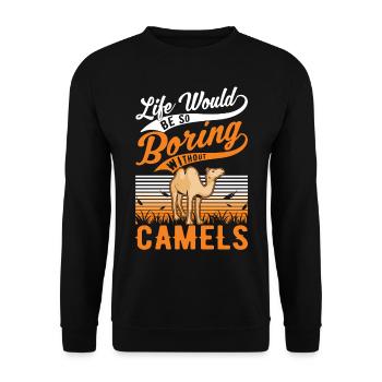 Kamel Geschenk Dromedar Camel Großkamel - Unisex Pullover - Schwarz - Vorne - Alina (178cm) & Michal (187cm)