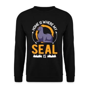 Zuhause ist wo meine Robbe ist Seehund Seelöwe - Unisex Pullover - Schwarz - Vorne - Alina (178cm) & Michal (187cm)