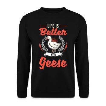 Life is better with geese goose breeders - Unisex Sweatshirt - black - Front - Alina (178cm) & Michal (187cm)