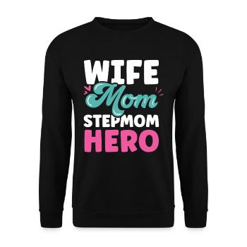 Ehefrau Mutter Stiefmutter Heldin Kind Ziehmutter - Unisex Pullover - Schwarz - Vorne - Alina (178cm) & Michal (187cm)
