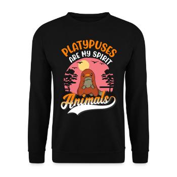 Schnabeltier Spirit Animal Platypus - Unisex Pullover - Schwarz - Vorne - Alina (178cm) & Michal (187cm)