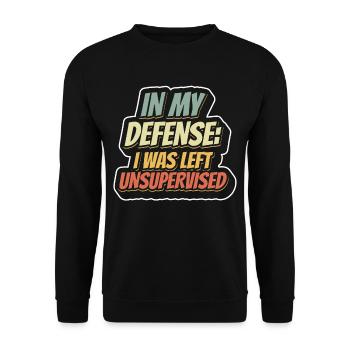Zu Meiner Verteidigung Unbeaufsichtigt Gelassen - Unisex Pullover - Schwarz - Vorne - Alina (178cm) & Michal (187cm)