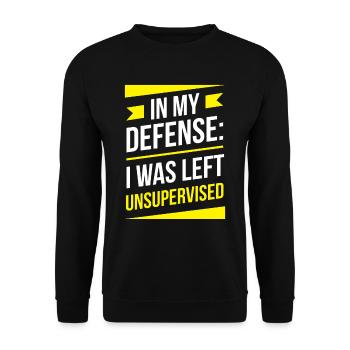 Zu Meiner Verteidigung Unbeaufsichtigt Gelassen - Unisex Pullover - Schwarz - Vorne - Alina (178cm) & Michal (187cm)