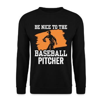 Sei Nett Zum Baseball Pitcher Hobby Werfer Spieler - Unisex Pullover - Schwarz - Vorne - Alina (178cm) & Michal (187cm)