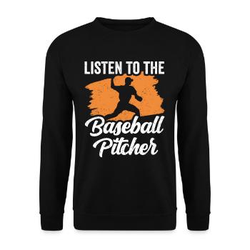 Dem Baseball Pitcher Zuhören Werfer Hobby Spieler - Unisex Pullover - Schwarz - Vorne - Alina (178cm) & Michal (187cm)