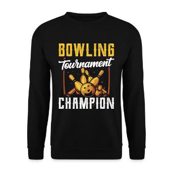 Bowling Turnier Meister Team Bowler Mannschaft - Unisex Pullover - Schwarz - Vorne - Alina (178cm) & Michal (187cm)