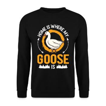 Zuhause ist wo meine Gänse sind Gans - Unisex Pullover - Schwarz - Vorne - Alina (178cm) & Michal (187cm)