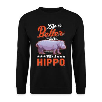 La vie est meilleure avec un hippopotame - Sweat-shirt Unisexe - noir - Devant - Alina (178cm) & Michal (187cm)