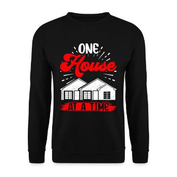 One house at a time Houses Real estate agents - Unisex Sweatshirt - black - Front - Alina (178cm) & Michal (187cm)