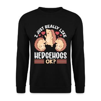 J’aime juste hérisson très mignon animaux de compagnie dictons - Sweat-shirt Unisexe - noir - Devant - Alina (178cm) & Michal (187cm)