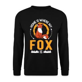 Zuhause ist wo mein Fuchs is Rotfuchs - Unisex Pullover - Schwarz - Vorne - Alina (178cm) & Michal (187cm)