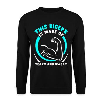 Dieser Bizeps Ist Aus Tränen Und Schweiß Gemacht - Unisex Pullover - Schwarz - Vorne - Alina (178cm) & Michal (187cm)